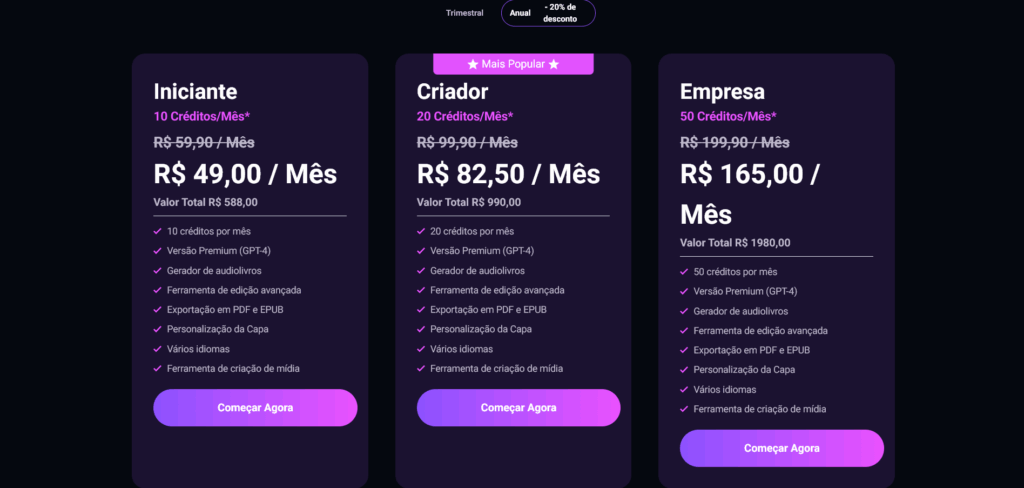 Planos ebookmaker AI